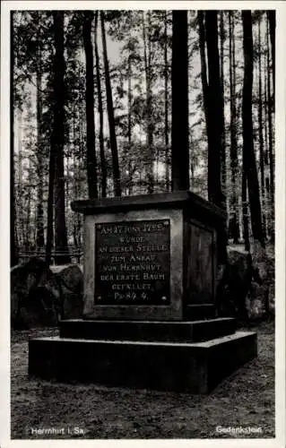 Ak Herrnhut Sachsen, Gedenkstein im Wald