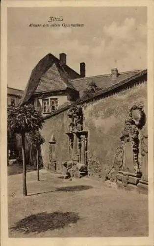 Ak Zittau in Sachsen, Mauer am alten Gymnasium