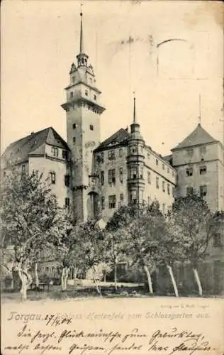 Ak Torgau an der Elbe, Schloss Hartenfels, Ansicht vom Schlossgarten, Geburtstag Glückwünsche