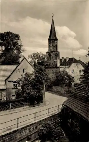 Ak Gatterstedt Gatterstädt Querfurt im Saalekreis, Kirchturm, ruhige Straße, umliegende Häuser