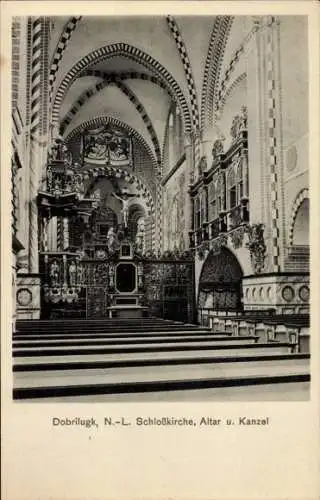 Ak Dobrilugk Doberlug Kirchhain in Brandenburg, Schloßkirche, Altar, Kanzel, Innenansicht, Histor
