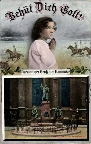 Ak Hannover in Niedersachsen, Marktkirche, Lutherdenkmal