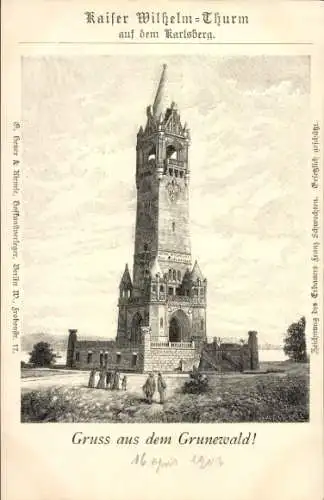 Litho Berlin Wilmersdorf Grunewald, Grunewaldturm, Kaiser-Wilhelm-Turm auf dem Karlsberg