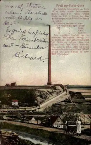 Ak Freiberg in Sachsen, Halsbrücke, Schornstein