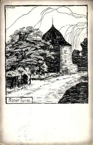 Ak Marienberg im Erzgebirge Sachsen, Roter Turm