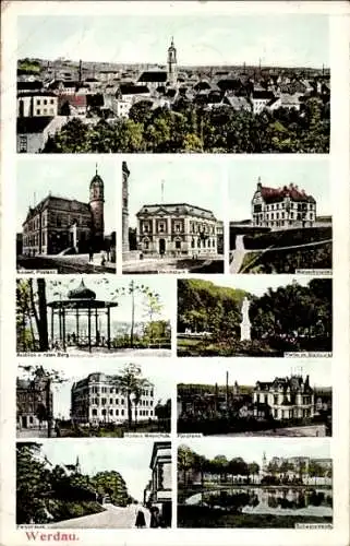 Ak Werdau in Sachsen, Bahnhof, Realschule, Postamt, Reichsbank, Bürgerhospital