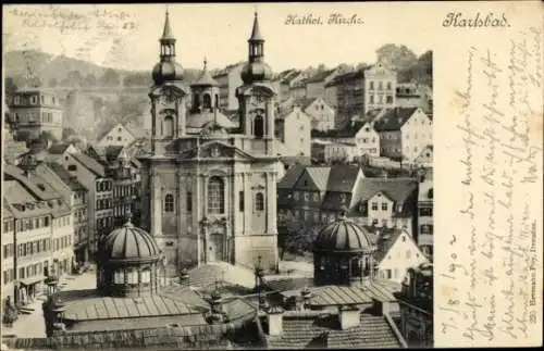 Ak Karlovy Vary Karlsbad Stadt, Katholische Kirche, Umgebung