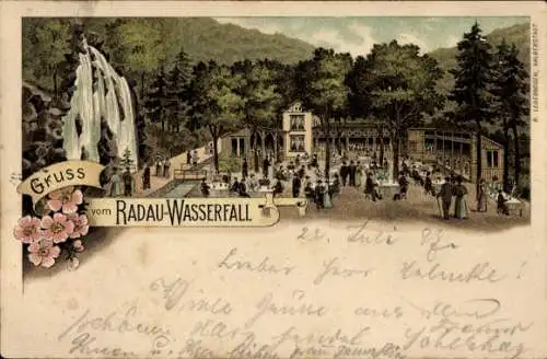 Mondschein Ak Bad Harzburg in Niedersachsen, Radau Wasserfall, Gaststätte 