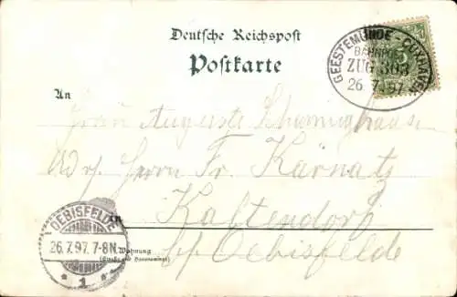 Litho Nordseebad Cuxhaven, Leuchtturm, Kugelbaake, Schiffdampfer