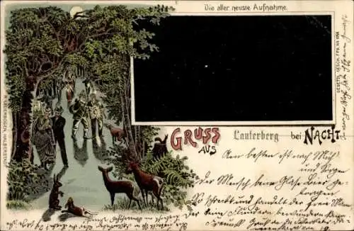 Ak Bad Lauterberg im Harz, Nachtlandschaft mit Tieren, Menschen im Wald, r Stil