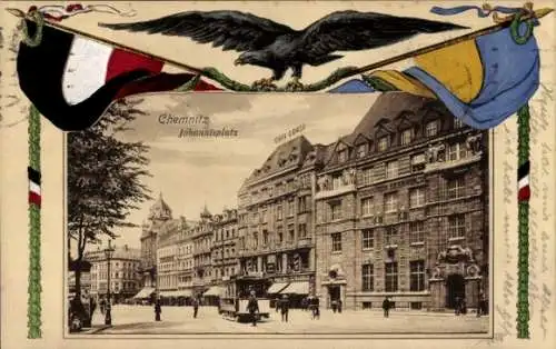 Ak Chemnitz in Sachsen, Johannisplatz, Fahnen, Adler