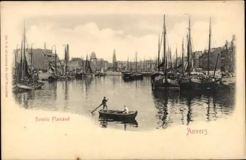 Ak Anvers Antwerpen Flandern, Hafenansicht, Boote, Segelschiffe, Wasser, Stadtansicht, Schwarz-We