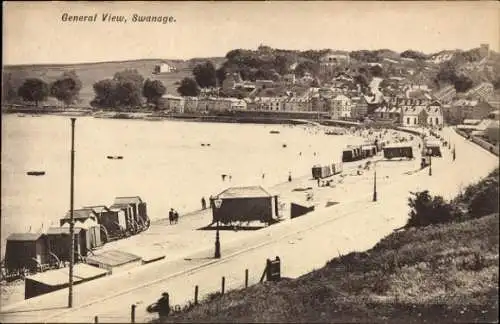 Ak Swanage Dorset England, Gesamtansicht, Strand