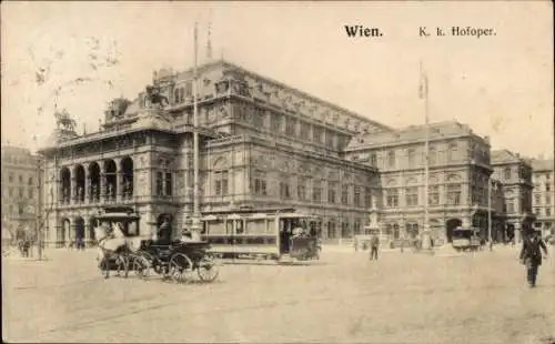 Ak Wien 1 Innere Stadt, K.k. Hofoper, Architektur, Straßenbahnen, Pferdekutschen