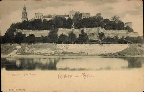 Ak Kraków Krakau Polen, Wawel Schloss, s Gebäude, Flussansicht, alte 