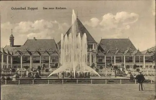 Ak Sopot Gdańsk Zoppot Danzig, Ostseebad  neues Kurhaus, Brunnen,  Architektur