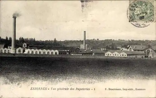 Ak Essonnes Essonne, Industrieansicht, Papierfabrik, rauchender Schornstein