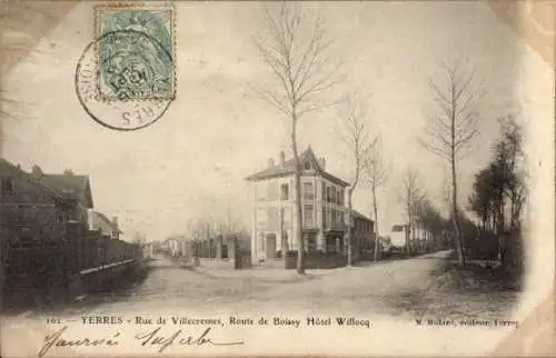 Ak Yerres Essonne, Hôtel Willocq, Rue de Villecresnes, Route de Boissy