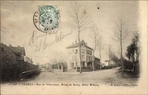 Ak Yerres Essonne, Rue de Villecresnes, Route de Boissy, Hôtel Willocq, M. Mular