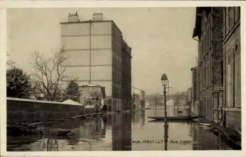 Ak Neuilly sur Seine Hauts de Seine, Rue Soyer, Hochwasser