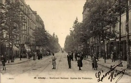 Ak Clichy Hauts de Seine, Boulevard National, Station des Tramways