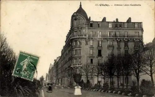 Ak Clichy Hauts de Seine, Avenue Léon-Gambetta, Wohnhaus, Poststempel, Briefmarke
