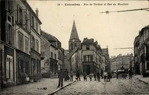 Ak Colombes Hauts de Seine,  Rue de Verdun, Rue du Moutiers, Stadtansicht, alte Architektur