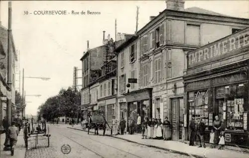 Ak Courbevoie Hauts de Seine, Rue de Bezons, Imprimerie, Gebäude und Straße, historische Ansicht