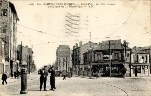 Ak La Garenne Colombes Hauts de Seine, Rond-Point de Charlebourg, Boulevard de la République, Str