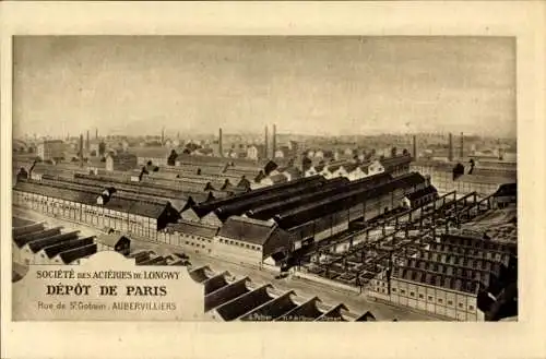 Ak Aubervilliers Seine Saint Denis, Industriegebäude, SOCIÉTÉ DES ACIERIES DE LONGWY, Depot de Pa