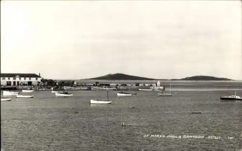 Ak St Mary's Isles of Scilly England, Samson, Boote auf dem Wasser