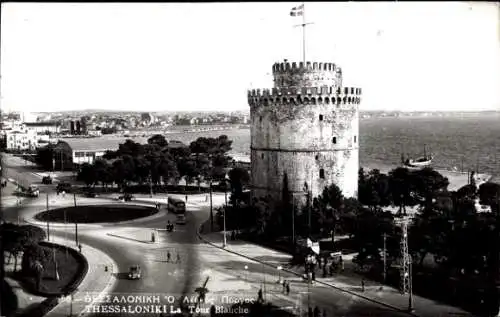 Ak Thessaloniki Griechenland, Weißer Turm, Küstenansicht, Stadtansicht