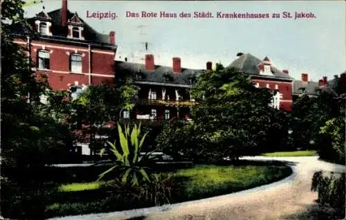 Ak Leipzig, Das Rote Haus des Städtischen Krankenhauses zu St. Jakob