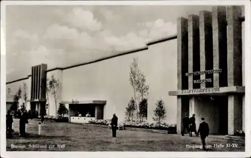 Ak Hansestadt Bremen, Ausstellung Schlüssel zur Welt 1938, Halle XI-XV, Kraftfahrzeuge, Walfang