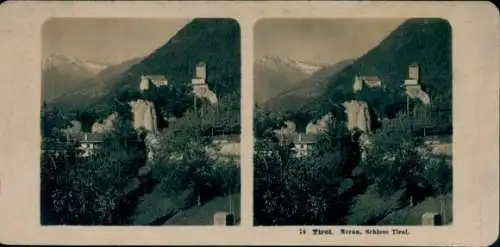Stereo Foto Dorf Tirol Tirolo Südtirol, Castello Tirolo, Schloss Tirol bei Meran