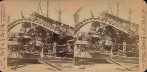 Stereo Foto Zerstörtes Schlachtschiff USS Maine, US Navy, Wrack