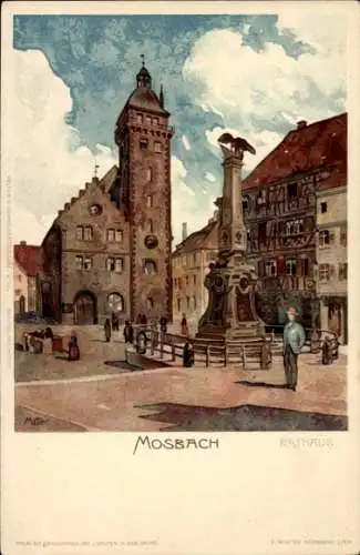 Künstler Litho Mosbach am Odenwald Baden, Rathaus