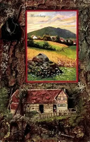 Ak Moritzberg Hildesheim in Niedersachsen, Landschaftsmalerei,  Gebirge, ländliche Idylle, Bauern