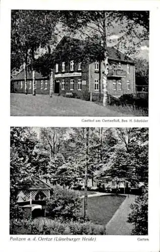 Ak Poitzen Faßberg Lüneburger Heide, Gasthof, Garten, Pensionshaus H. Schröder, Umgebung von Wald