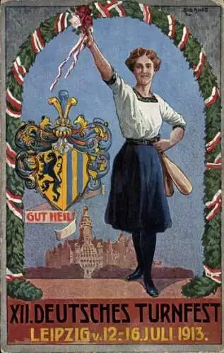 Wappen Ak Leipzig in Sachsen, XII. Deutsches Turnfest 1913, Gut Heil