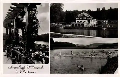 Ak Homberg an der Ohm Oberhessen, Strandbad Hillersbach, Badelandschaft, Gebäude, Schwimmer