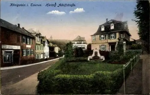 Ak Königstein im Taunus, Herzog Adolfstraße, Häuser, Garten, Brunnen, Straße