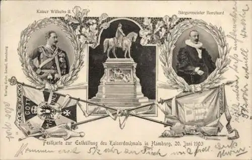 Ak Hamburg Mitte Altstadt, Kaiser Wilhelm II., Bürgermeister Burchard, Kaiserdenkmal Enthüllung, 