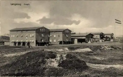 Ak Nordseebad Langeoog Ostfriesland, Langeoog Hospiz,  Gebäude, Panoramaaufnahme, 1900er Jahre