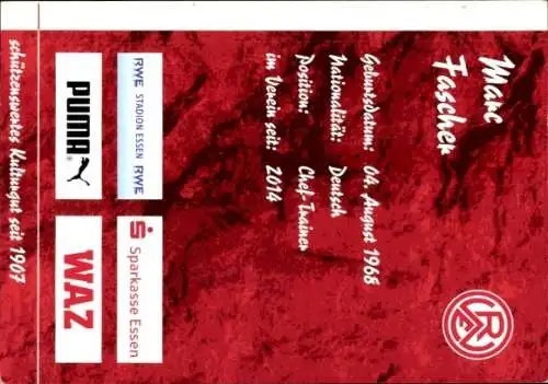 Autogrammkarte Chef Trainer Marc Fascher, Rot Weiss Essen, Autogramm