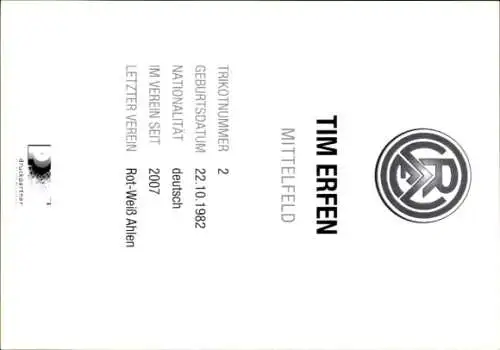 Autogrammkarte Fußballer Tim Erfen, Rot-Weiss Essen, Autogramm