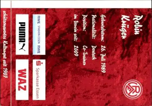 Autogrammkarte Co Trainer Robin Krüger, Rot Weiss Essen, Autogramm