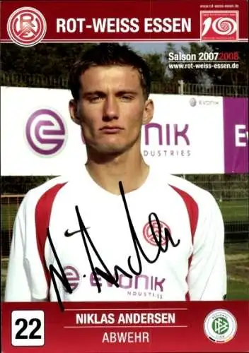 Autogrammkarte Fußballer Niklas Andersen, Rot-Weiss Essen, Autogramm