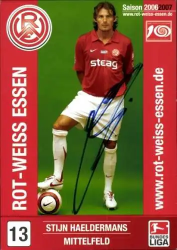 Autogrammkarte Fußballer Stijn Haeldermans, Rot Weiss Essen, Autogramm