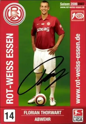 Autogrammkarte Fußballer Florian Thorwart, Rot Weiss Essen, Autogramm
